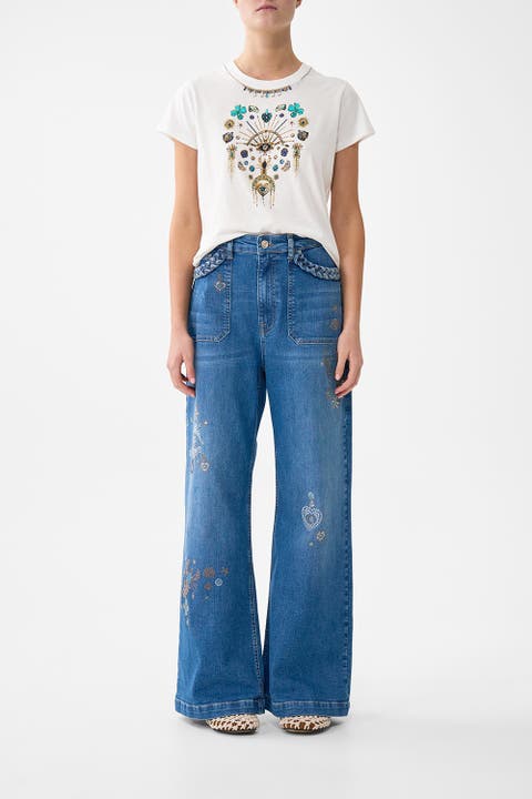 Slim Fit Round Neck T-Shirt - White/Multi