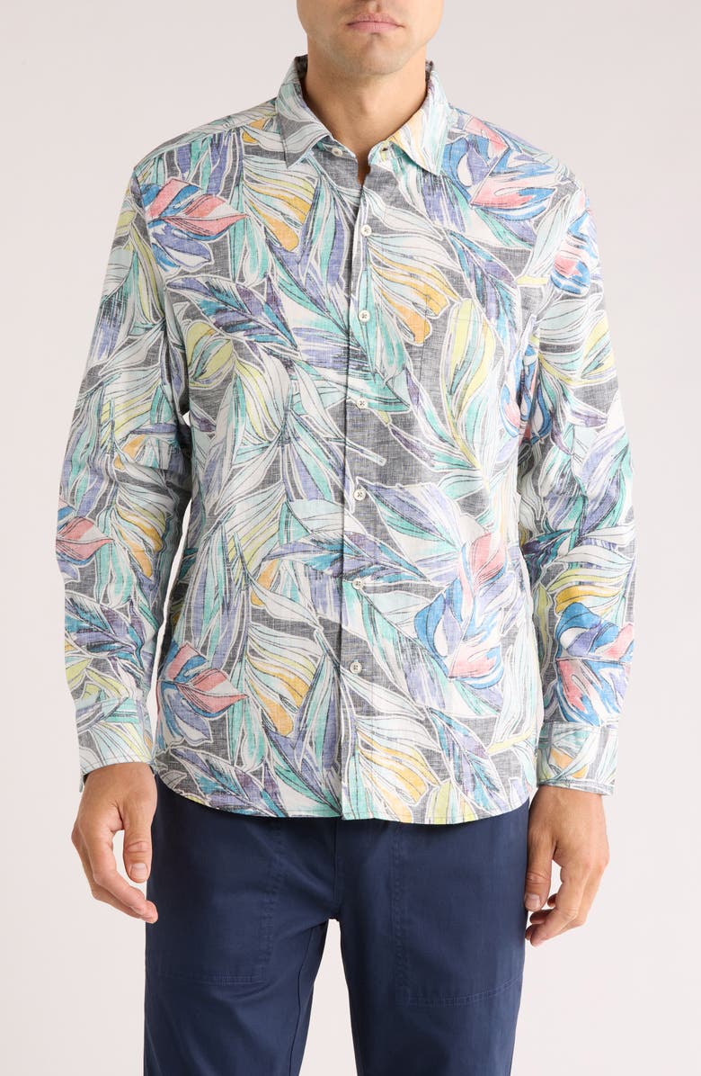 Tommy Bahama Barados Breeze Lux Vines Long Sleeve Button-Up Shirt, Main, color, Kohala Tea