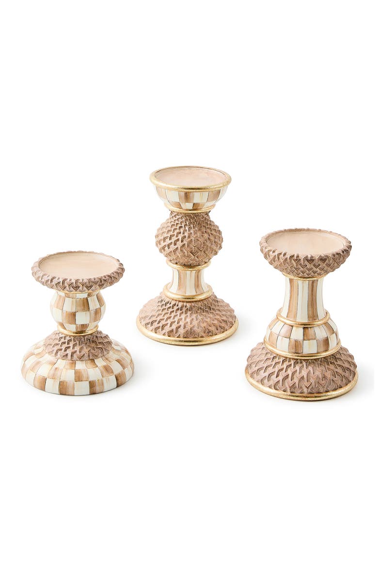 Mocha Pillar Set of 3 Candle Holders, Main, color, MOCHA