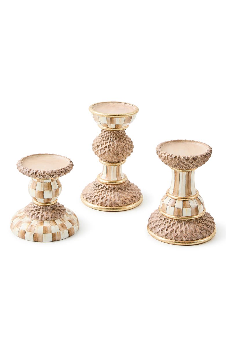 MACKENZIE CHILDS Mocha Pillar Set of 3 Candle Holders, Main, color, Mocha