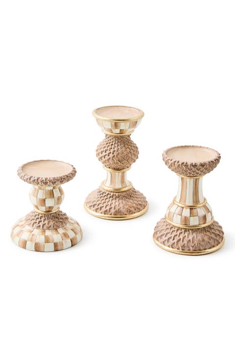 Mocha Pillar Set of 3 Candle Holders