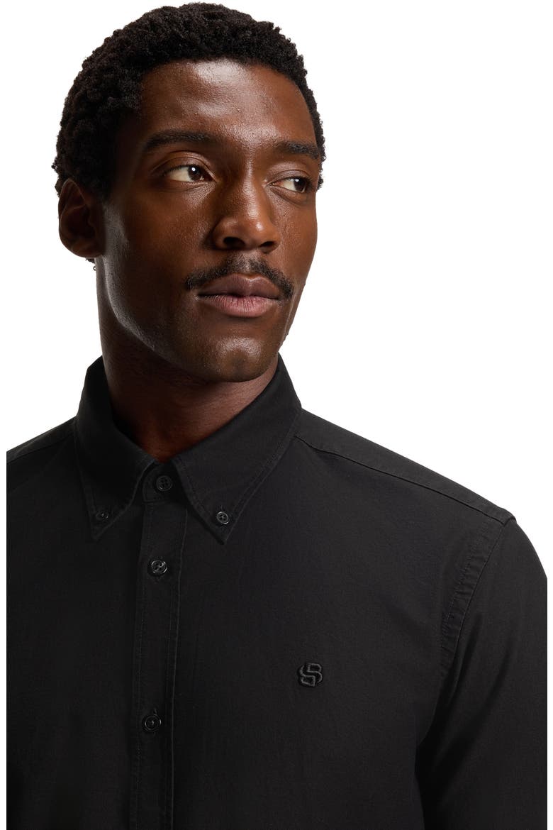 Roan Slim Fit Solid Cotton Button-Down Shirt, Alternate, color, BLACK