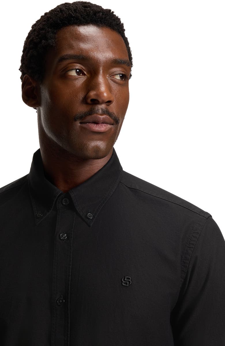 BOSS Roan Slim Fit Solid Cotton Button-Down Shirt, Alternate, color, Black