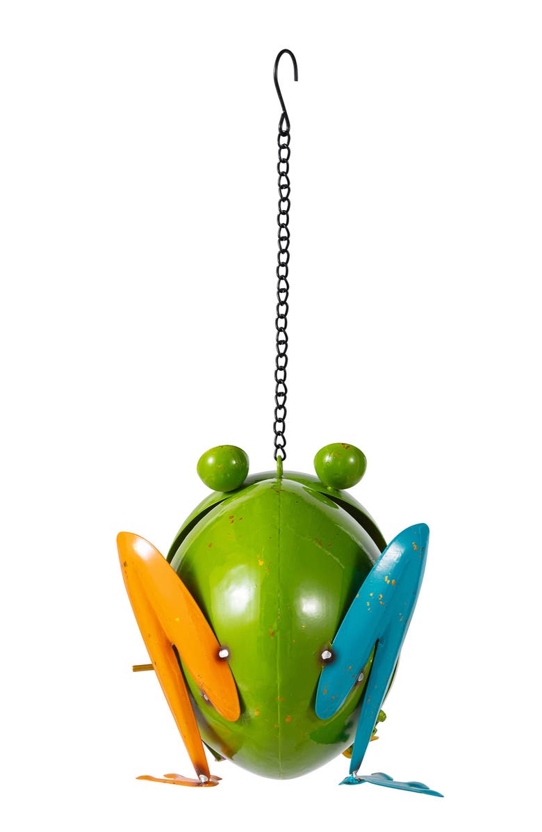 Glitzhome 9"L Metal Glossy Frog Outdoor Garden Birdhouse, Alternate, color, Green