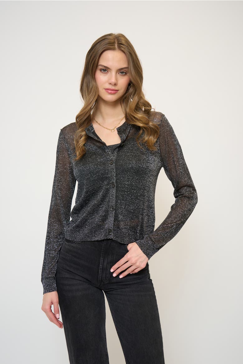 Colette Sheer Lurex Cardigan With Cami, Main, color, Black