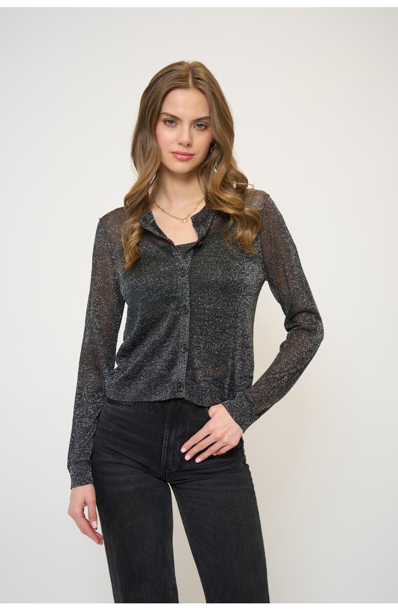 Central Park West Colette Sheer Lurex Cardigan With Cami, Main, color, Black