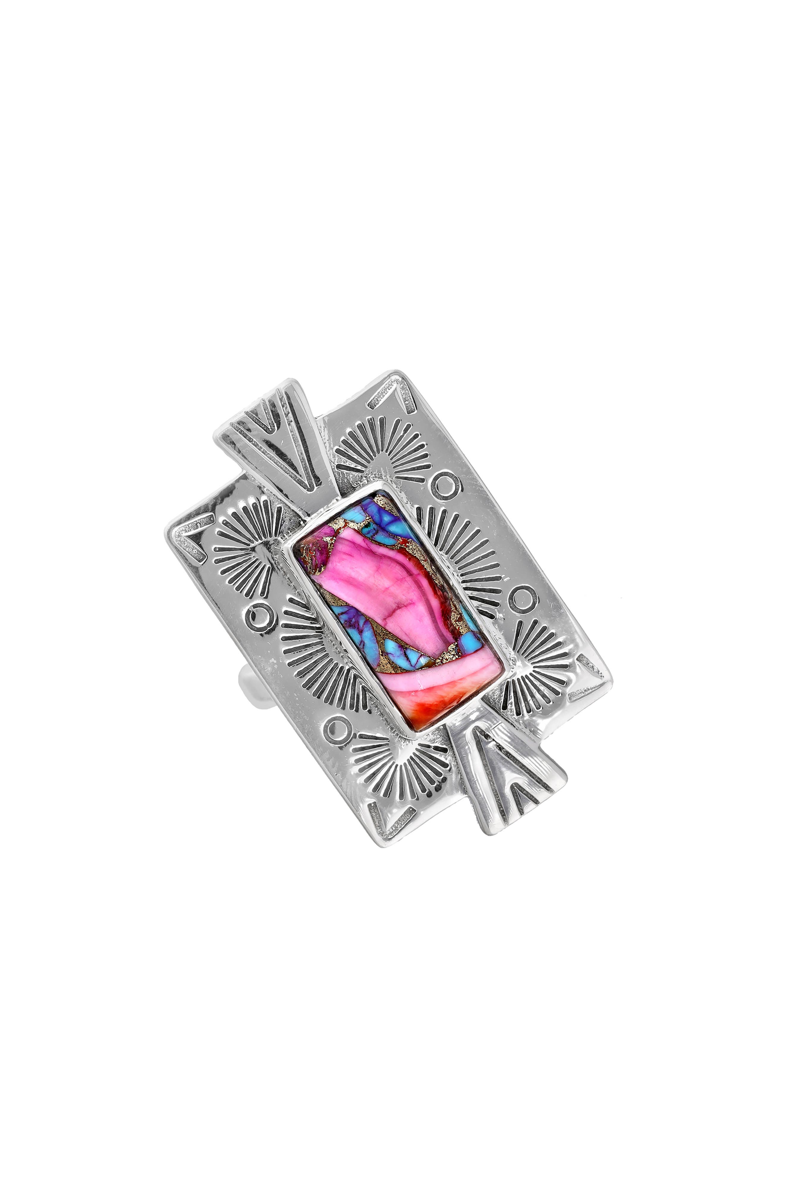 YS GEMS Pink Oyster Turquoise Ring