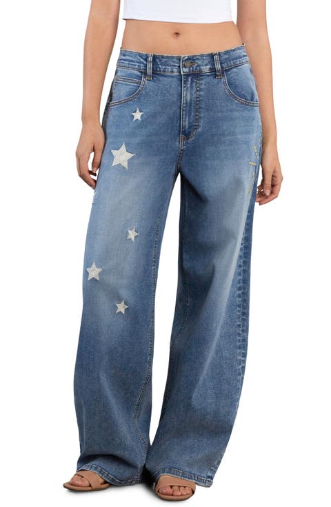Hello Sunshine Star Embroidered High Waist Wide Leg Jeans