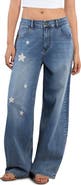 Billy T Hello Sunshine Star Embroidered High Waist Wide Leg Jeans