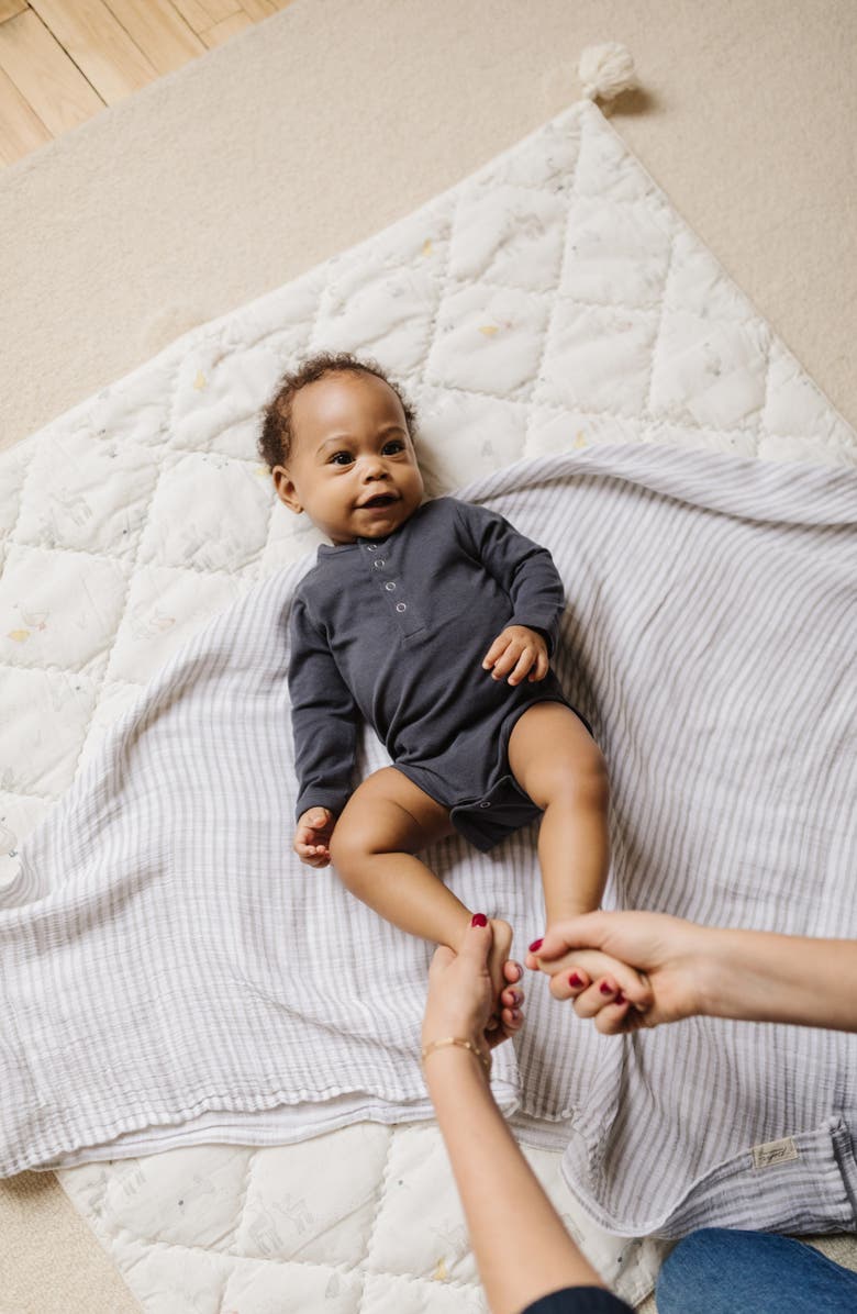 Pehr Essentials Long Sleeve Organic Cotton Bodysuit, Alternate, color, Fountain Blue