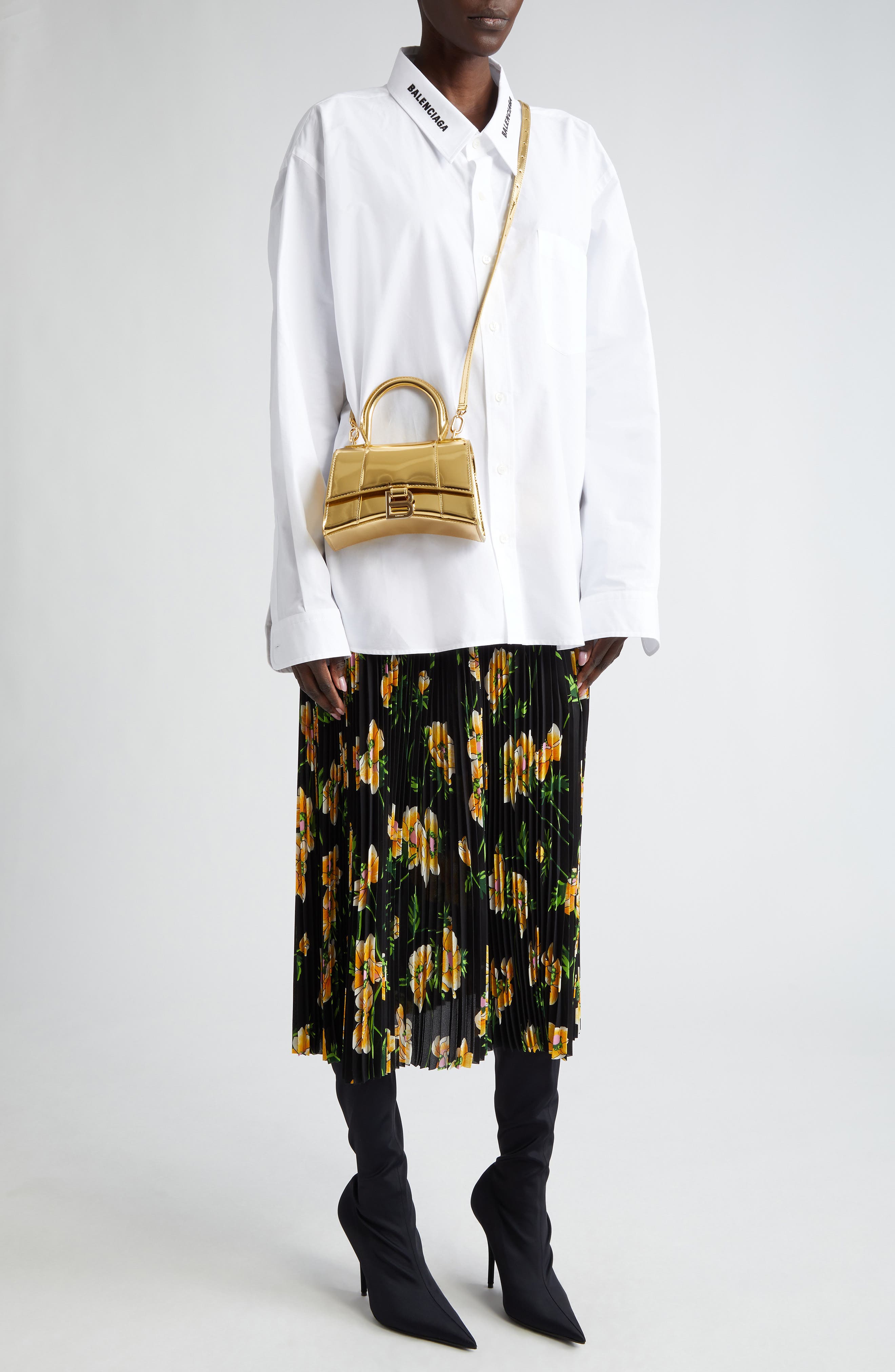 Balenciaga Extra Small Hourglass Top Handle Metallic Leather Bag, Alternate, color, 