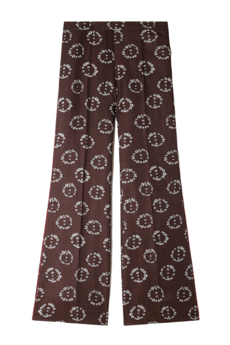 Floral-print floaty trousers, Alternate, color, Brown