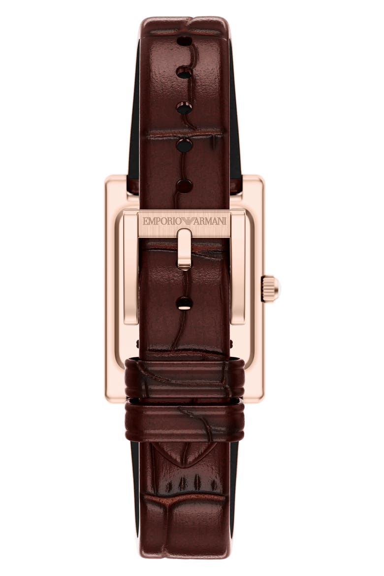 Genni Embossed Leather Strap Tank Watch, 22mm x 32mm, Alternate, color, BROWN/ ROSE GOLD