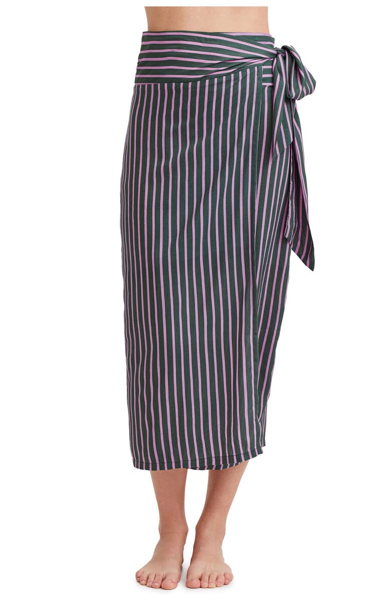 Au Naturel by Gottex Printed stripe long sarong skirt swim cover up, Alternate, color, 