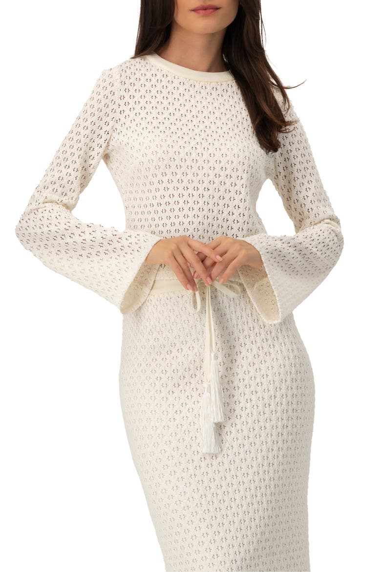 Textured Knit Top with Flared Sleeves, Main, color, Natural