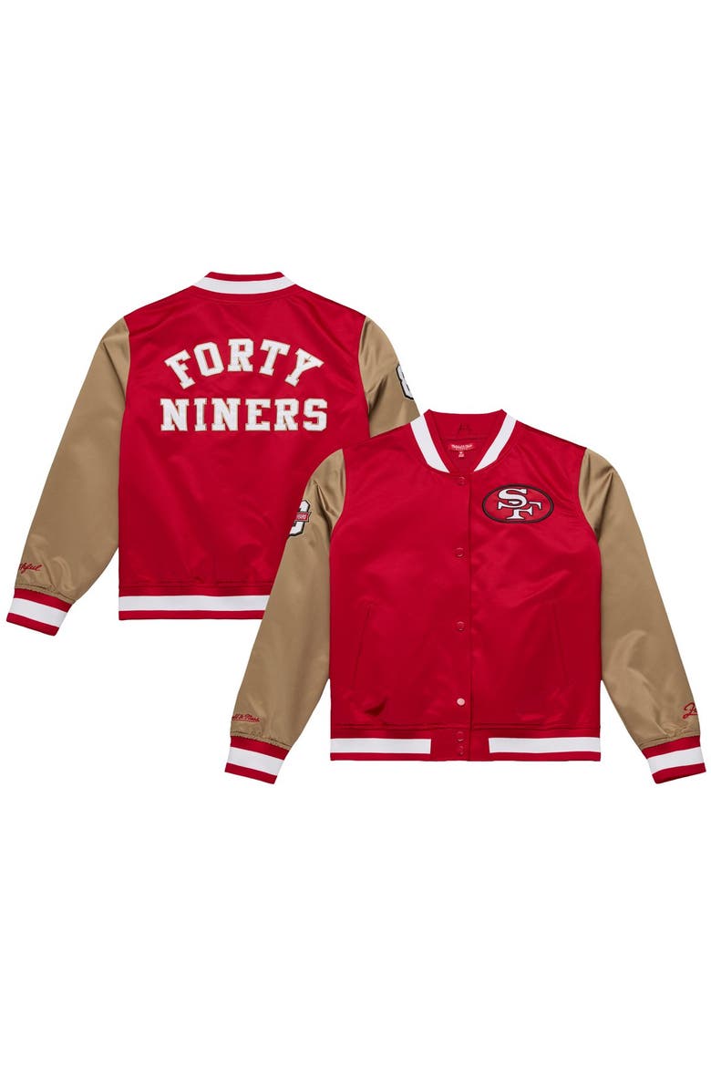 Women's Mitchell & Ness Scarlet/Gold San Francisco 49ers 80th Anniversary Satin Full-Snap Jacket, Main, color, Scarlet