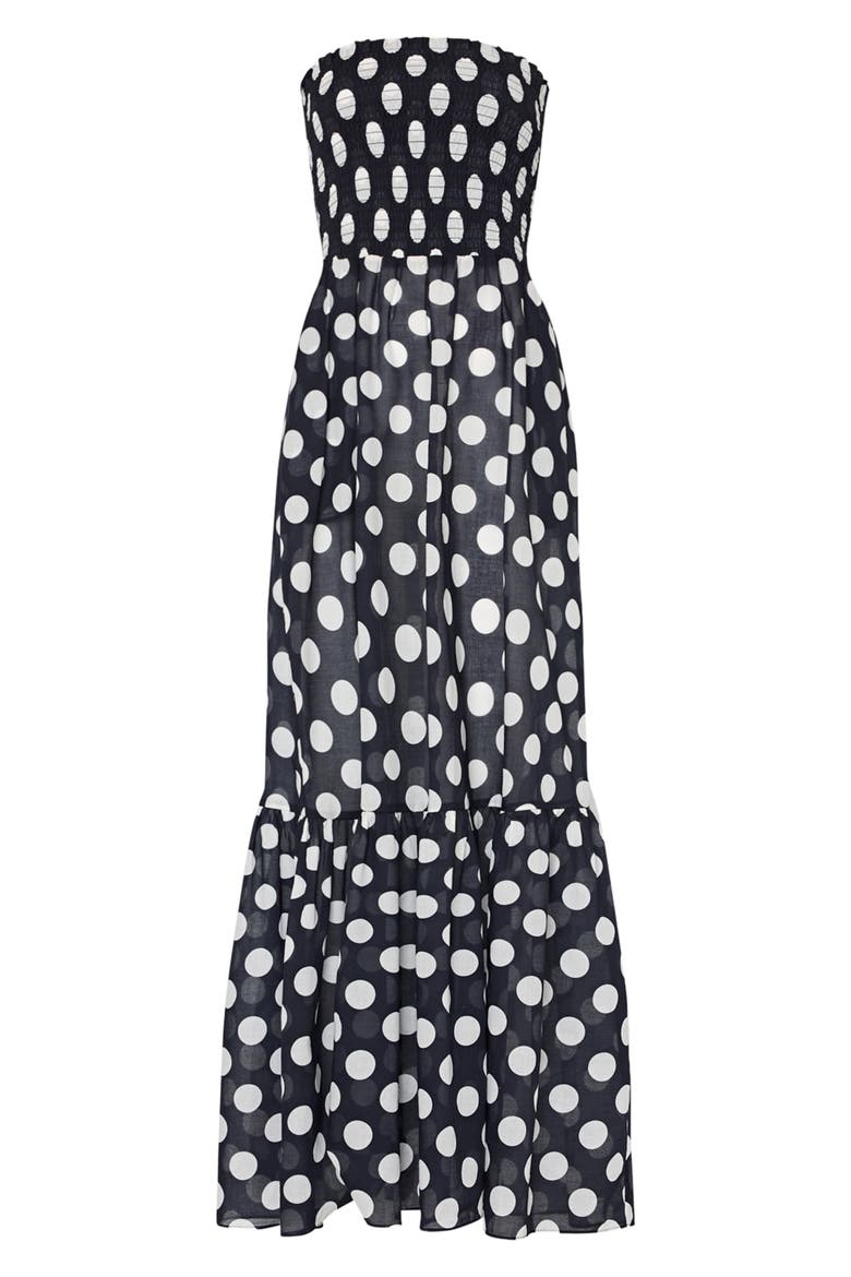 Olen Glam Polka Dot Strapless Cover-Up Maxi Dress, Alternate, color, BLACK/ WHITE