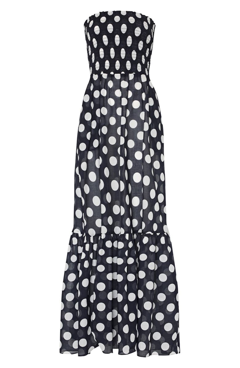 Milly Olen Glam Polka Dot Strapless Cover-Up Maxi Dress, Alternate, color, Black/ White