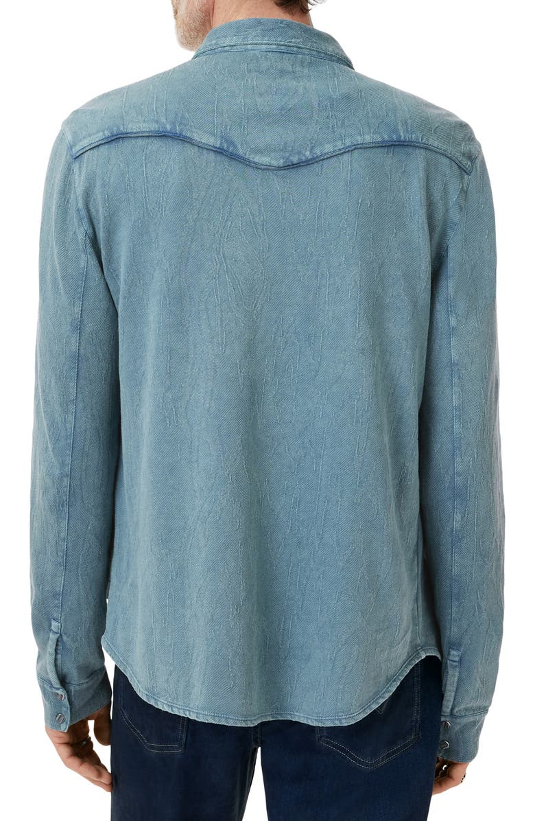 John Varvatos Miner Jacquard Snap-Up Western Shirt, Alternate, color, Denim Heather