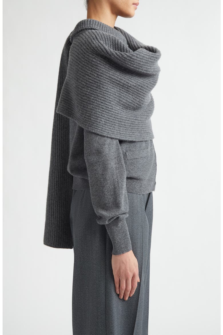 Wool Rib Scarf with Collar Detail, Alternate, color, DARK GREY