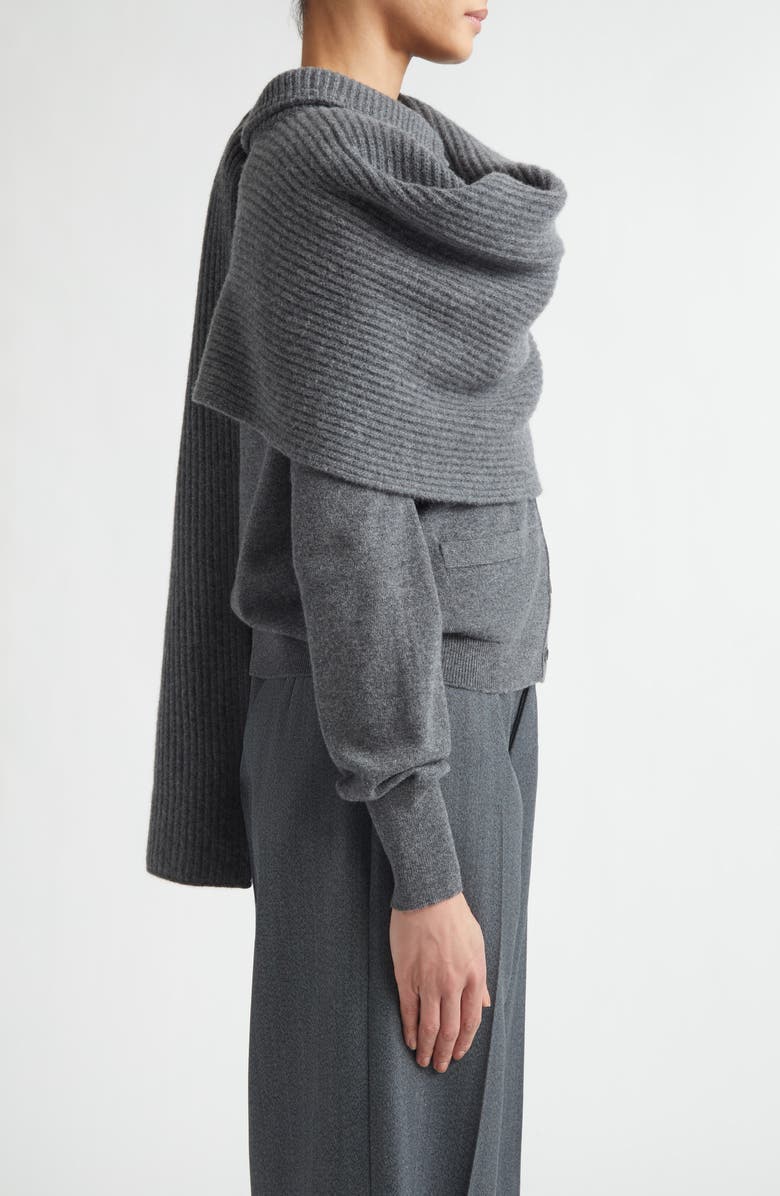 Maison Margiela Wool Rib Scarf with Collar Detail, Alternate, color, Dark Grey