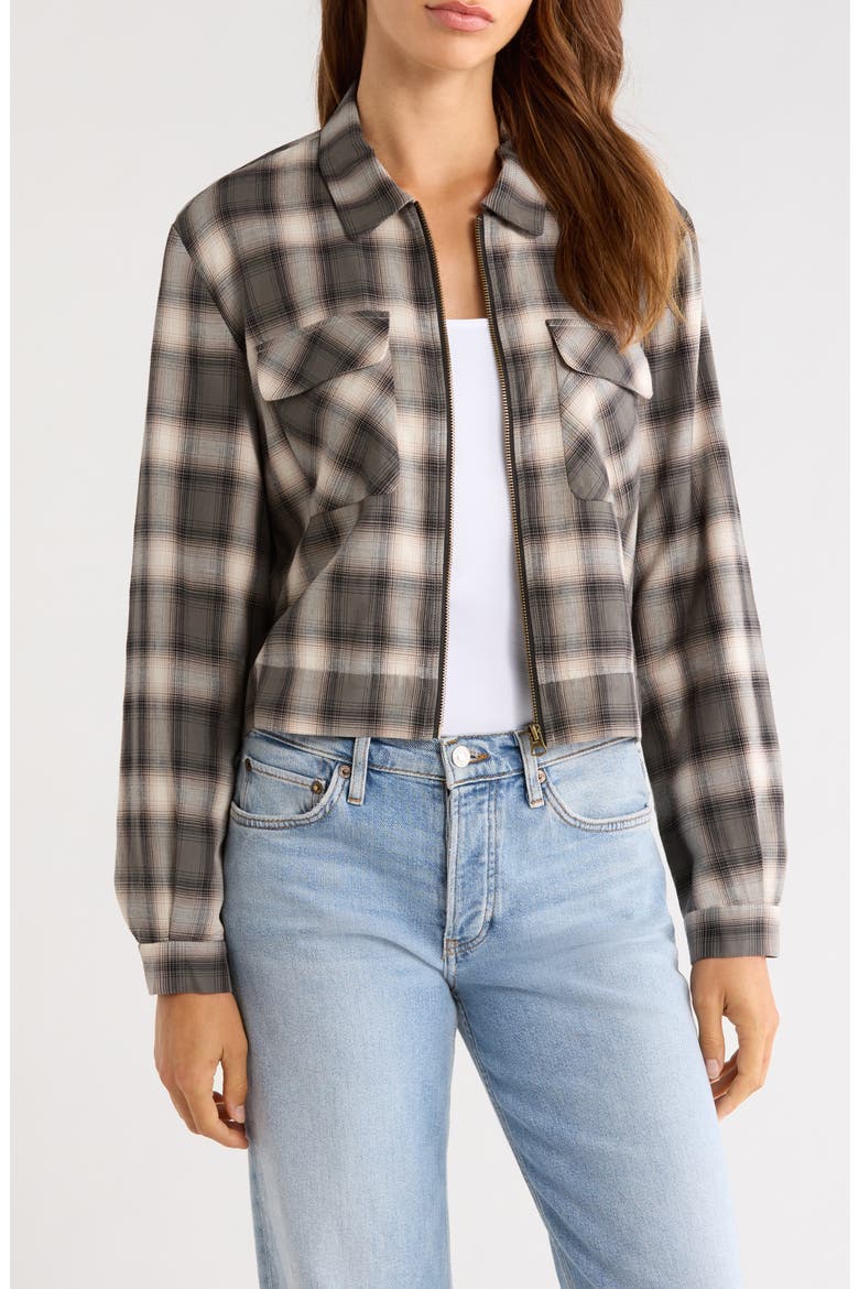 Viv Plaid Cropped Cotton Jacket, Main, color, DARK SAGE PLAID