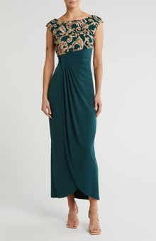 Connected Apparel Soutache Bodice Mock Wrap Dress