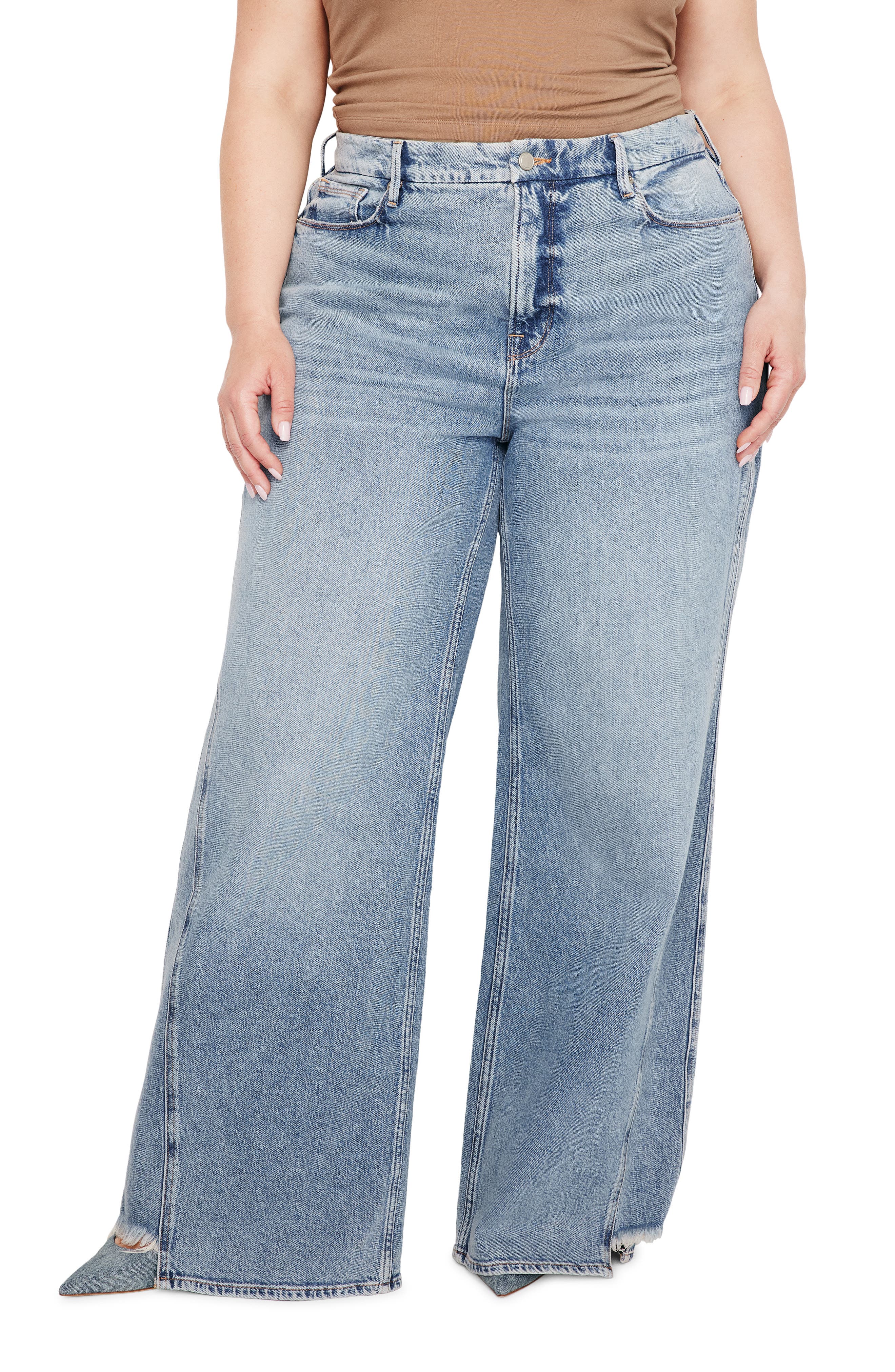 Good American Good Skate Ripped Hem Wide Leg Jeans (Women) | Nordstromrack
