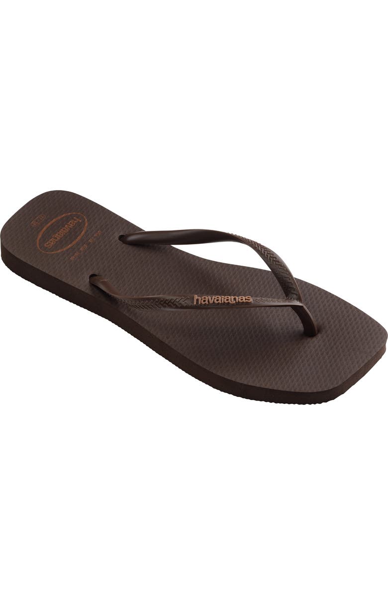 Havaianas Slim Square Logo Flip Flop, Main, color, Dark Brown