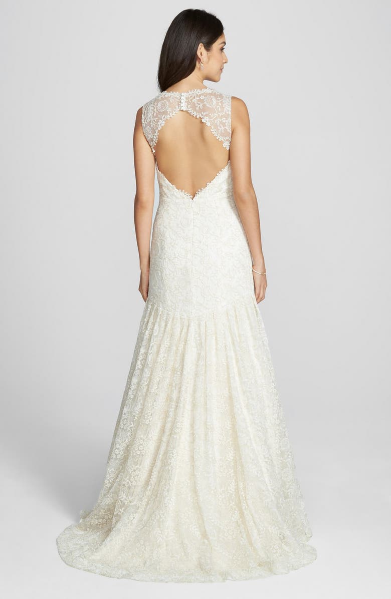 Jenny Yoo 'Genevieve' Marseille Lace Trumpet Dress, Alternate, color, 