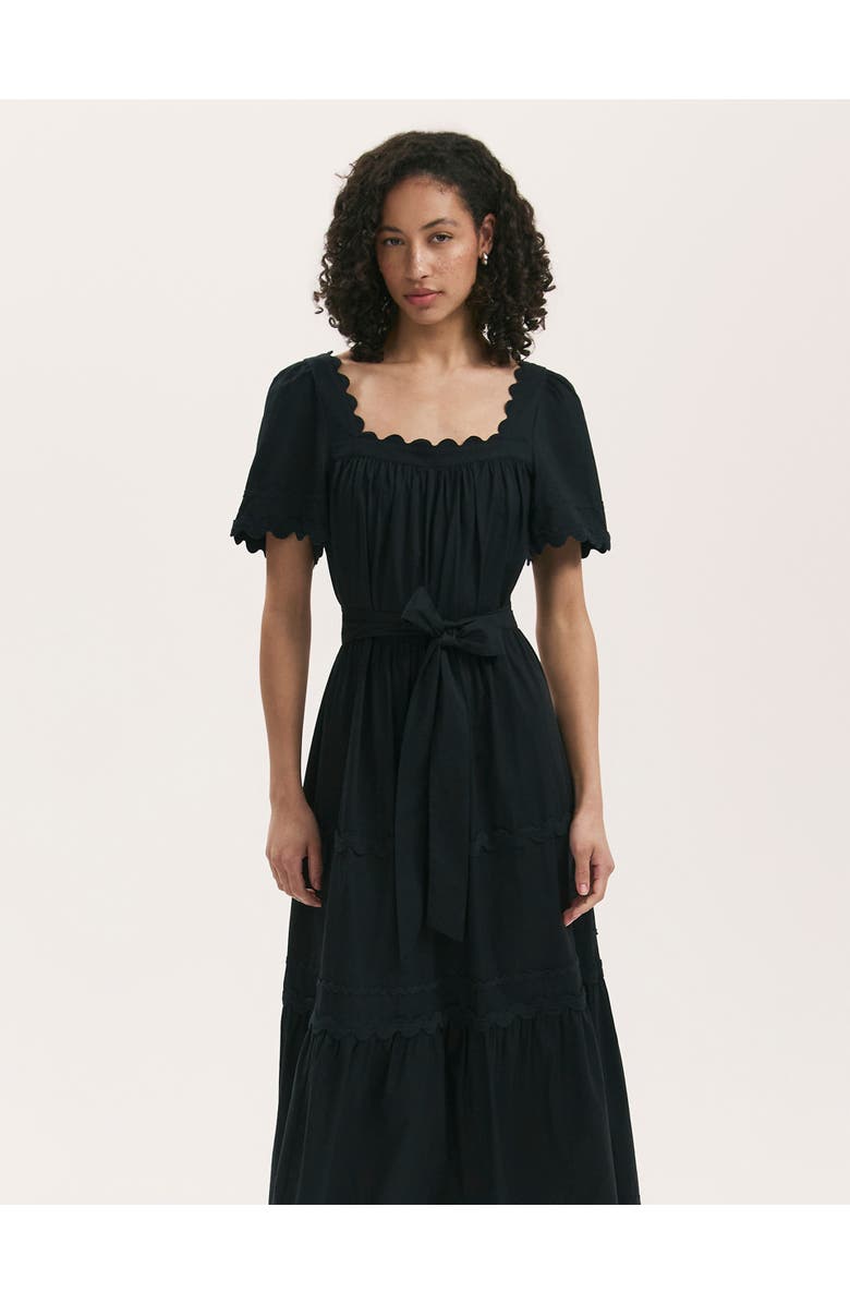 Finery London Corina Cotton Midi Tiered Dress, Alternate, color, Black