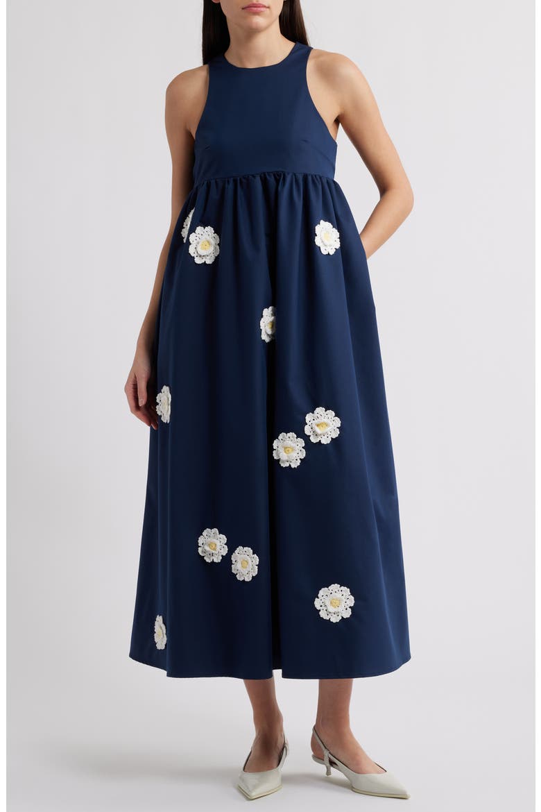River Flower Sleeveless Maxi Dress, Main, color, NAVY