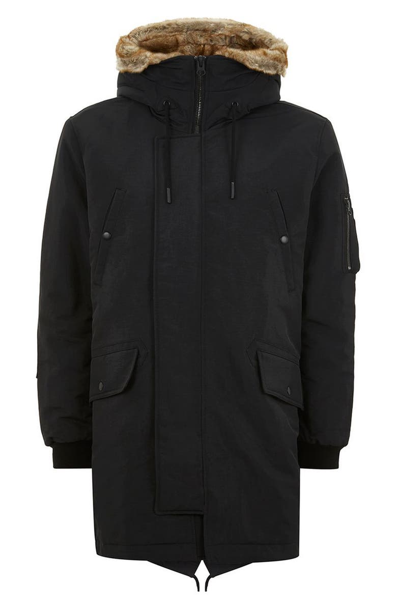 Topman Faux Fur Lined Parka, Alternate, color,