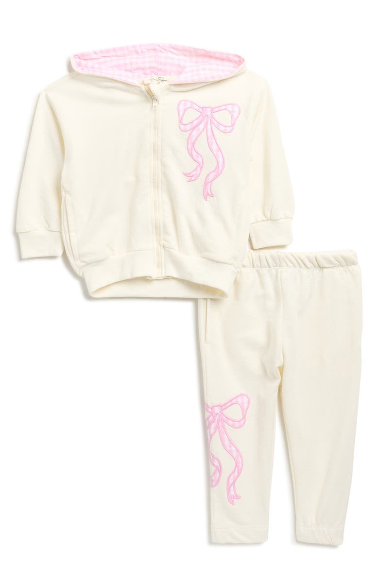 Jessica Simpson Bow Fleece Hoodie & Joggers Set, Main, color, Sea Salt