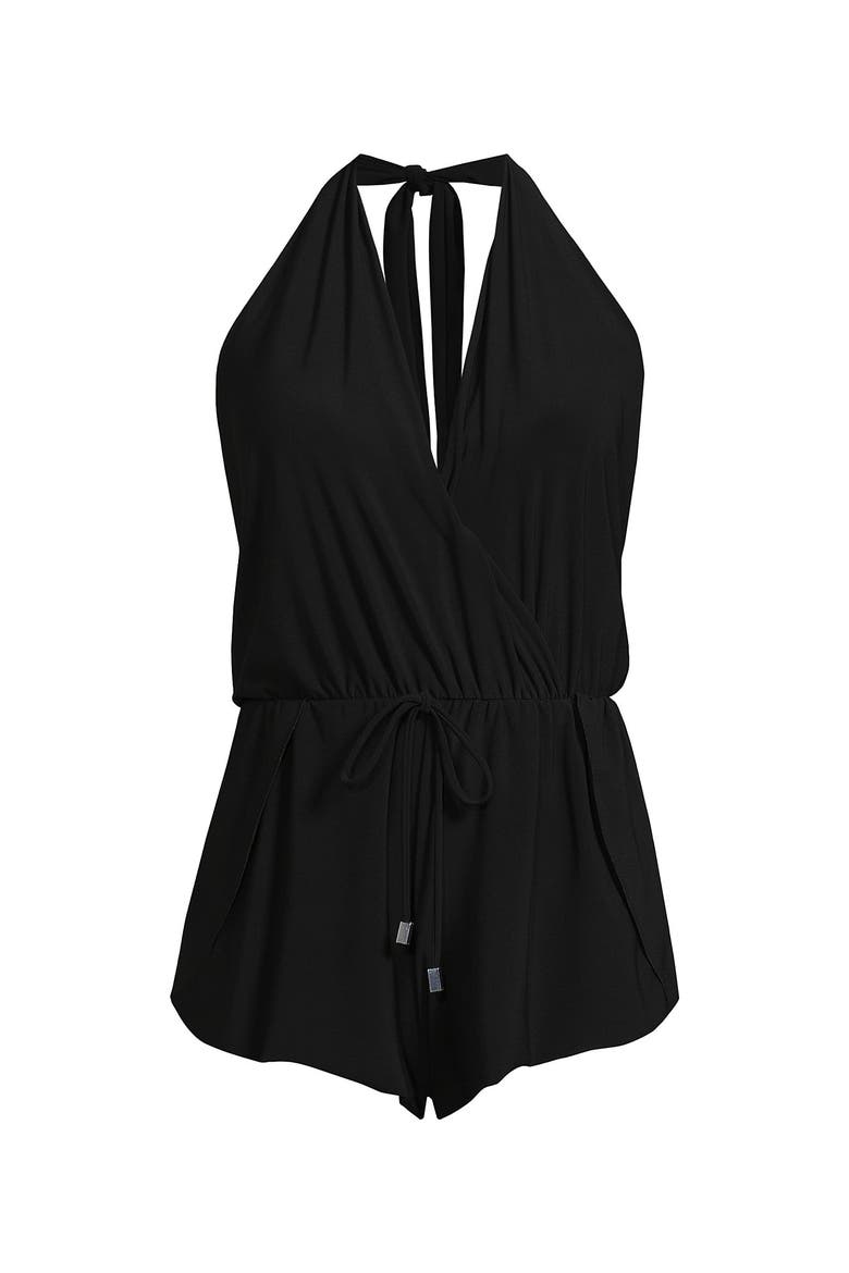 SlenderSuit Surplice Halter Swim Romper, Alternate, color, Black