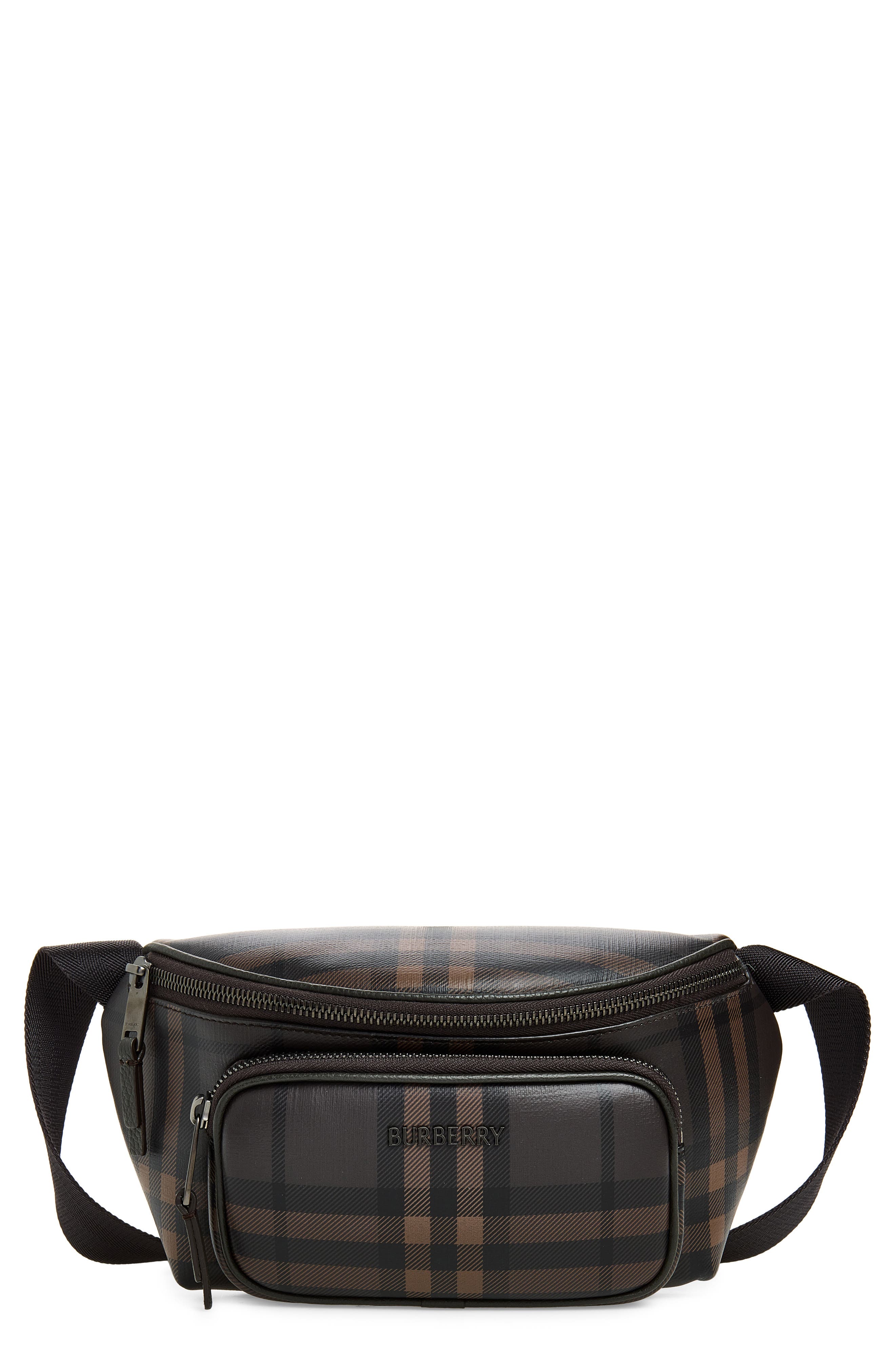 City Check Belt Bag, Main, color, DARK BROWN