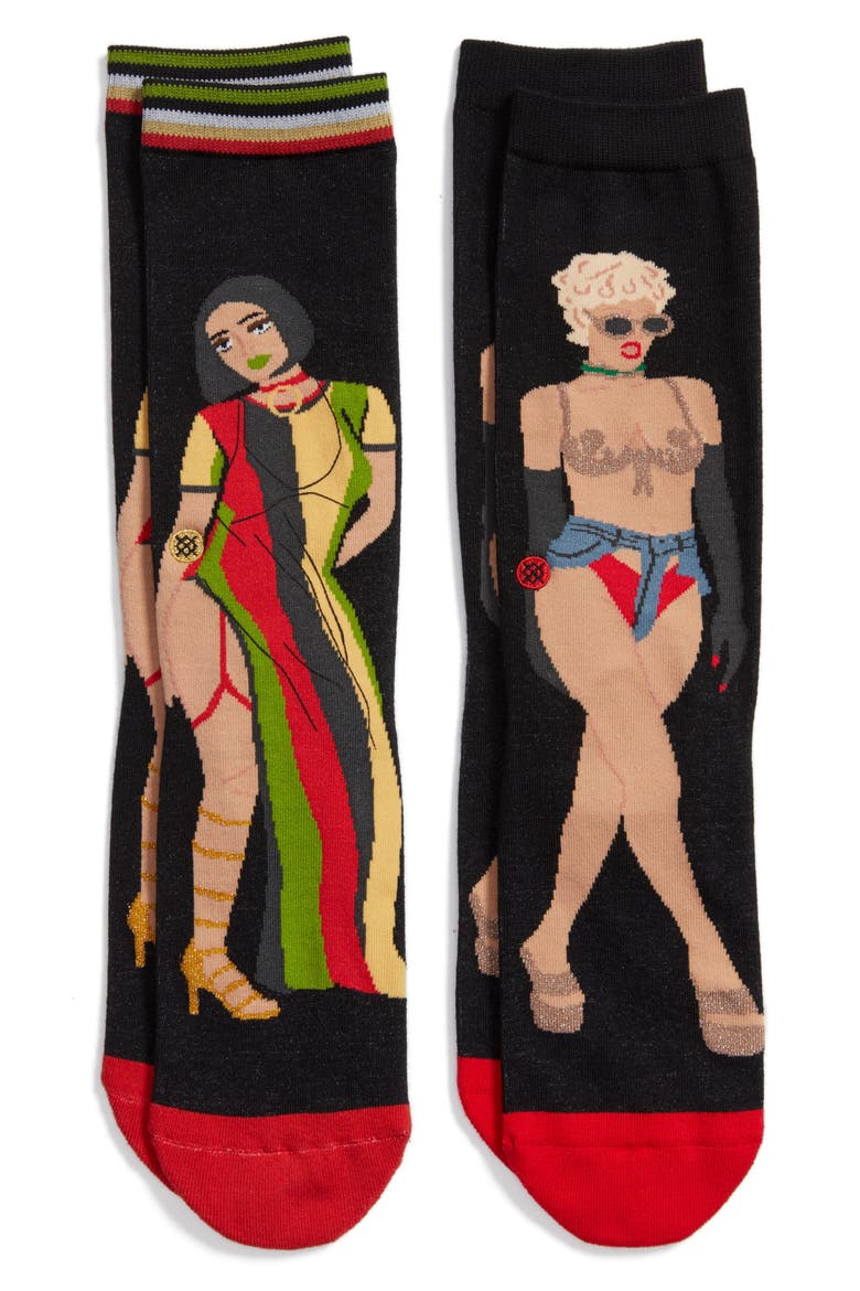 x Rihanna Music Video Crew Socks, Main, color, BLACK MULTI