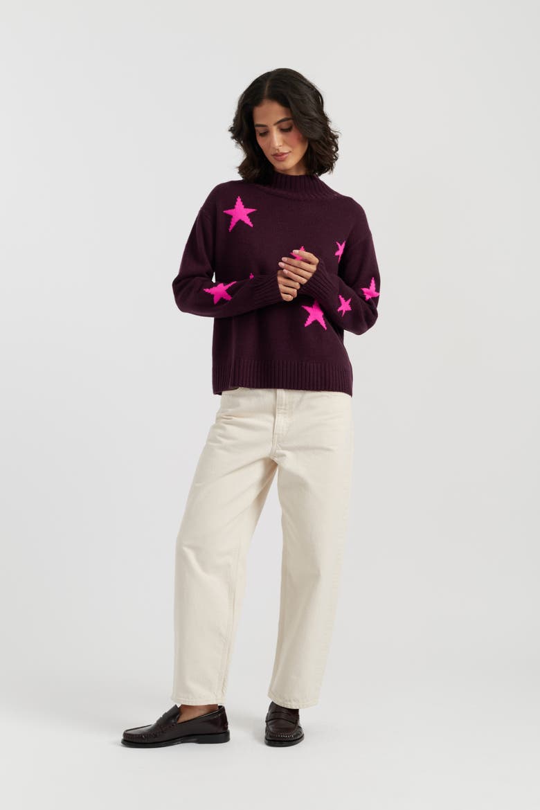 Wool-Cashmere Blend Star Roll Neck Sweater, Main, color, Aubergine