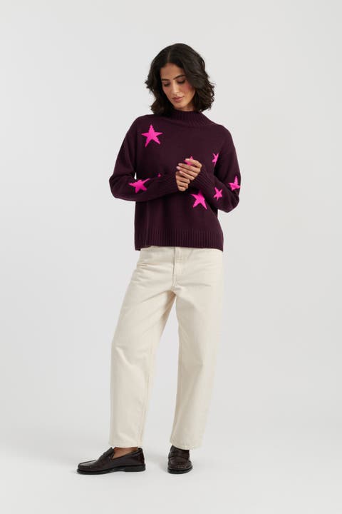 Wool-Cashmere Blend Star Roll Neck Sweater