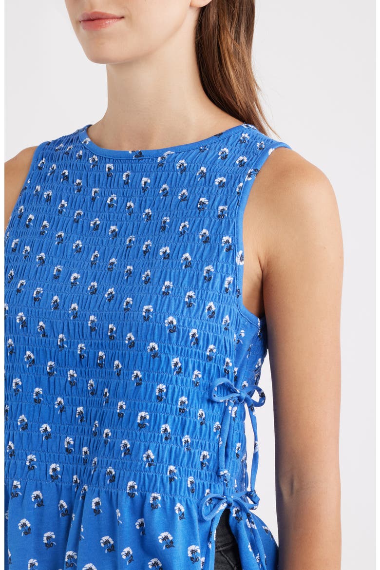 Side Tie Smocked Tank, Alternate, color, RETRO BLUE