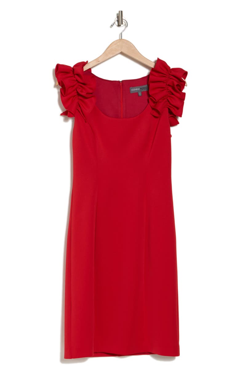Donna Ricco Ruffle Shoulder Sheath Dress, Main, color, Red