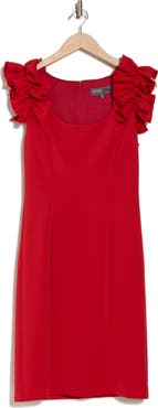 Donna Ricco Ruffle Shoulder Sheath Dress