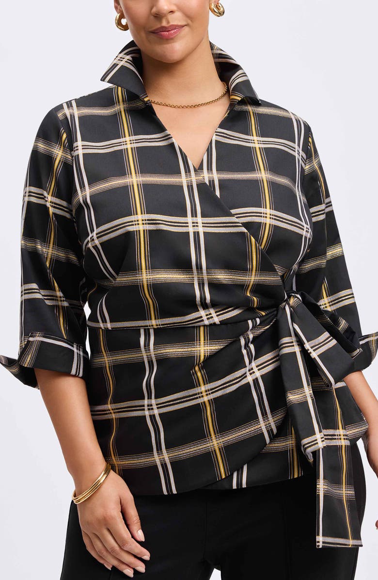 Foxcroft Salina Plaid Wrap Shirt, Main, color, Black Plaid