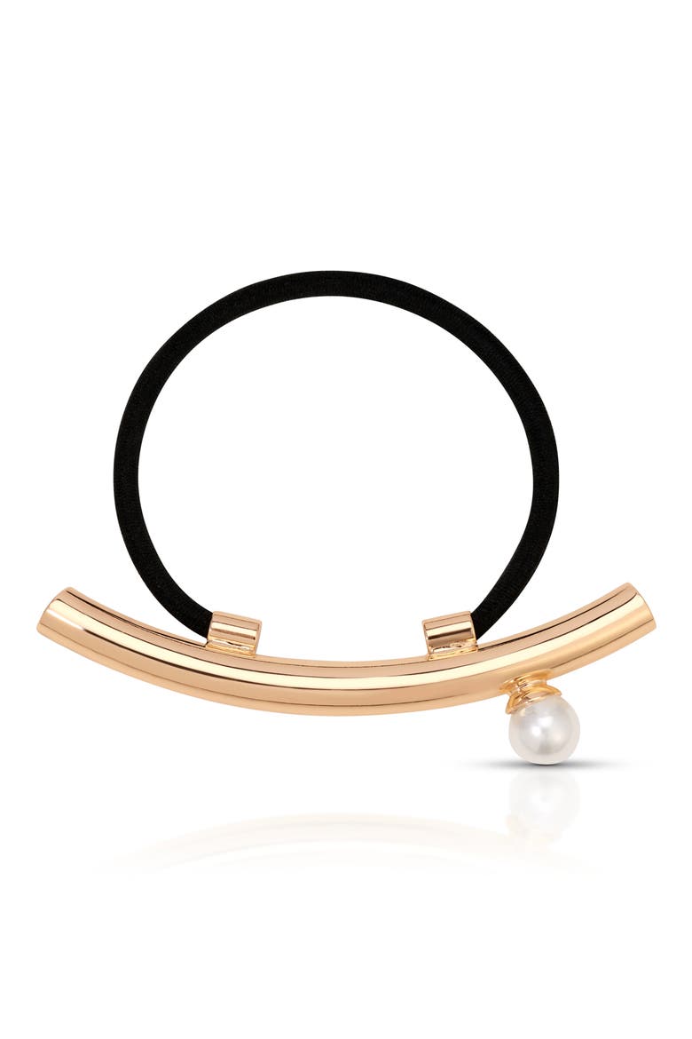 Smooth Bar & Imitation Pearl Hair Tie, Main, color, GOLD