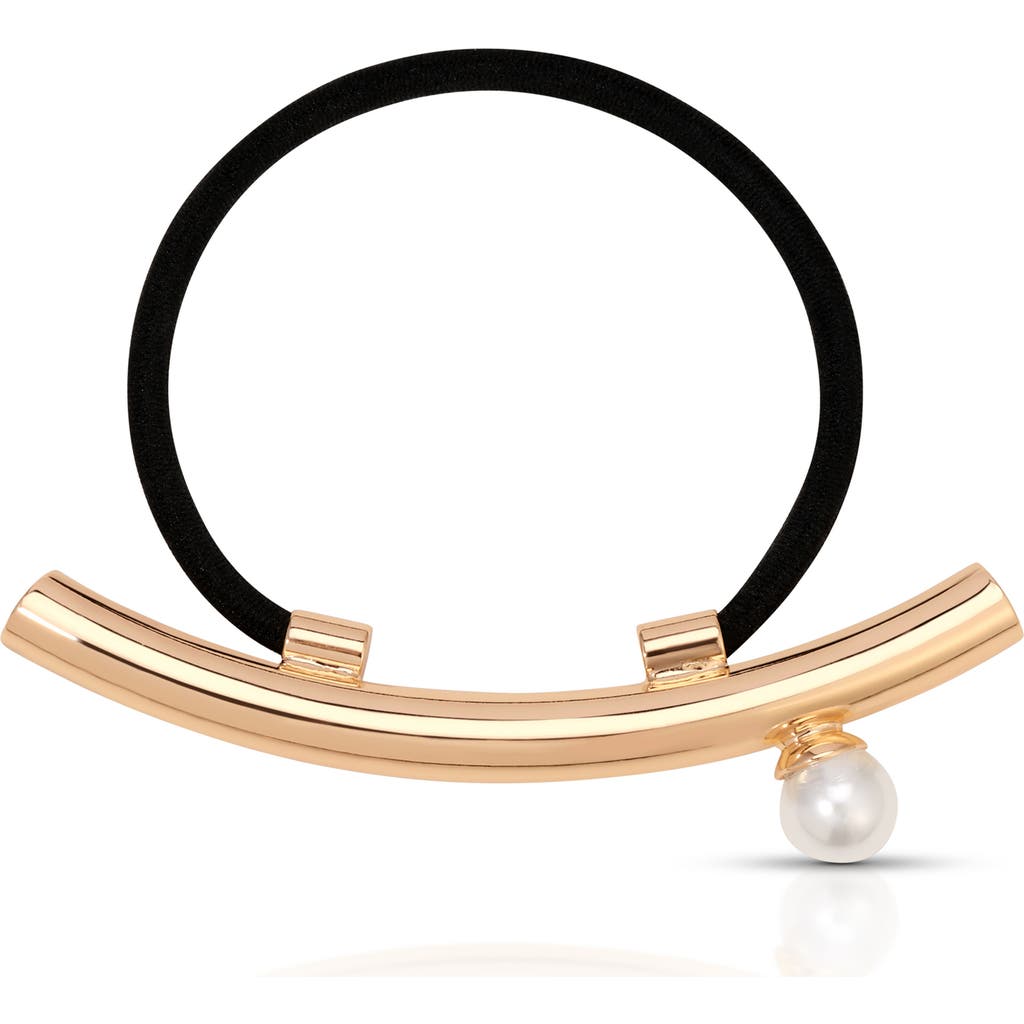 Ettika Smooth Bar & Imitation Pearl Hair Tie In Gold