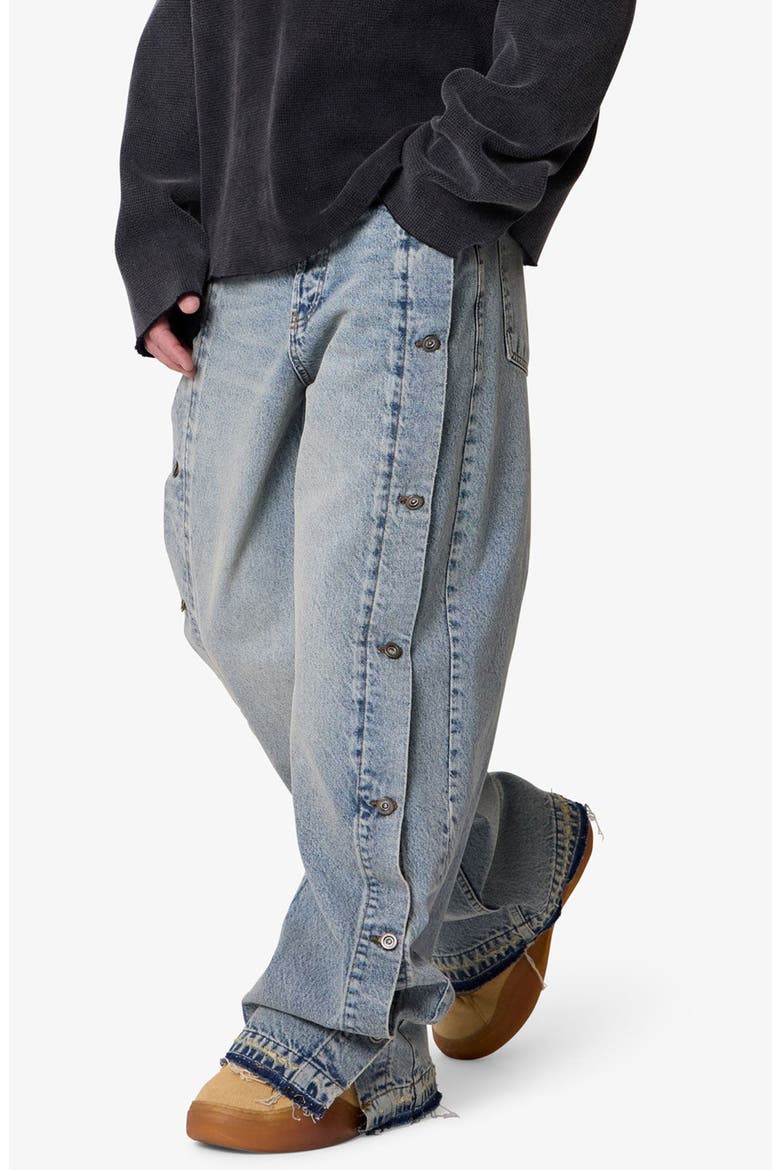 Offset Button Baggy Jeans, Alternate, color, MEDIUM BLUE