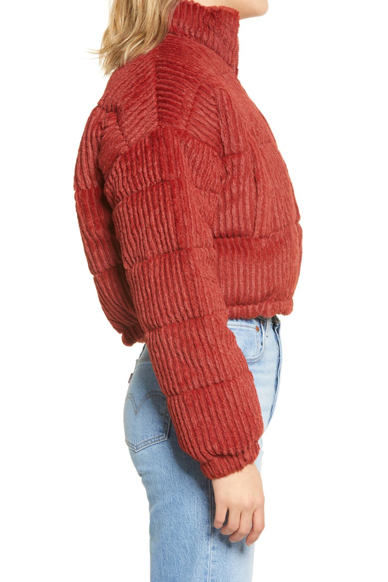 Fluffy Corduroy Crop Puffer Jacket, Alternate, color, RED