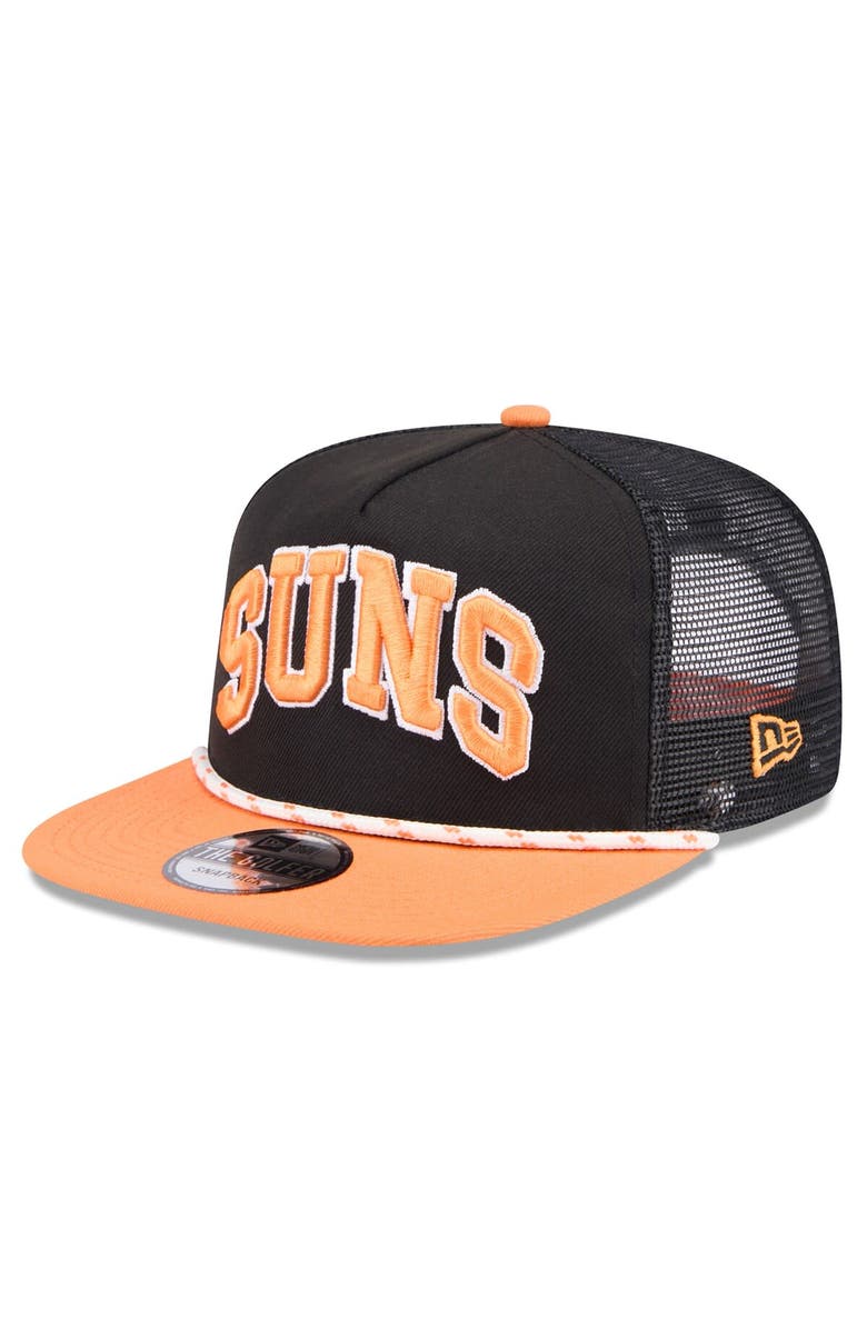 New Era Men's New Era Black/Orange Phoenix Suns Throwback Team Arch Golfer Snapback Hat, Alternate, color, Black