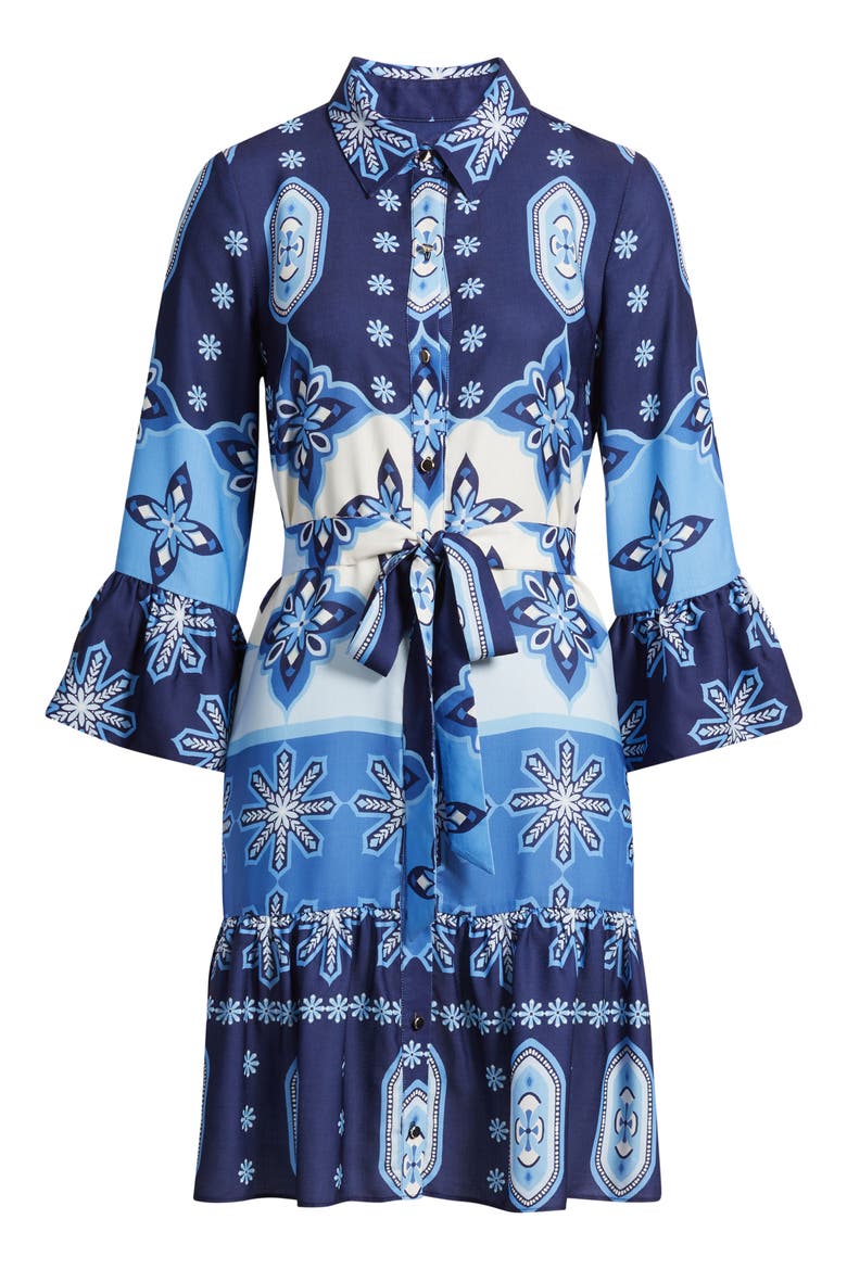 Print Tie Waist Shirtdress, Alternate, color, BLUE MULTI