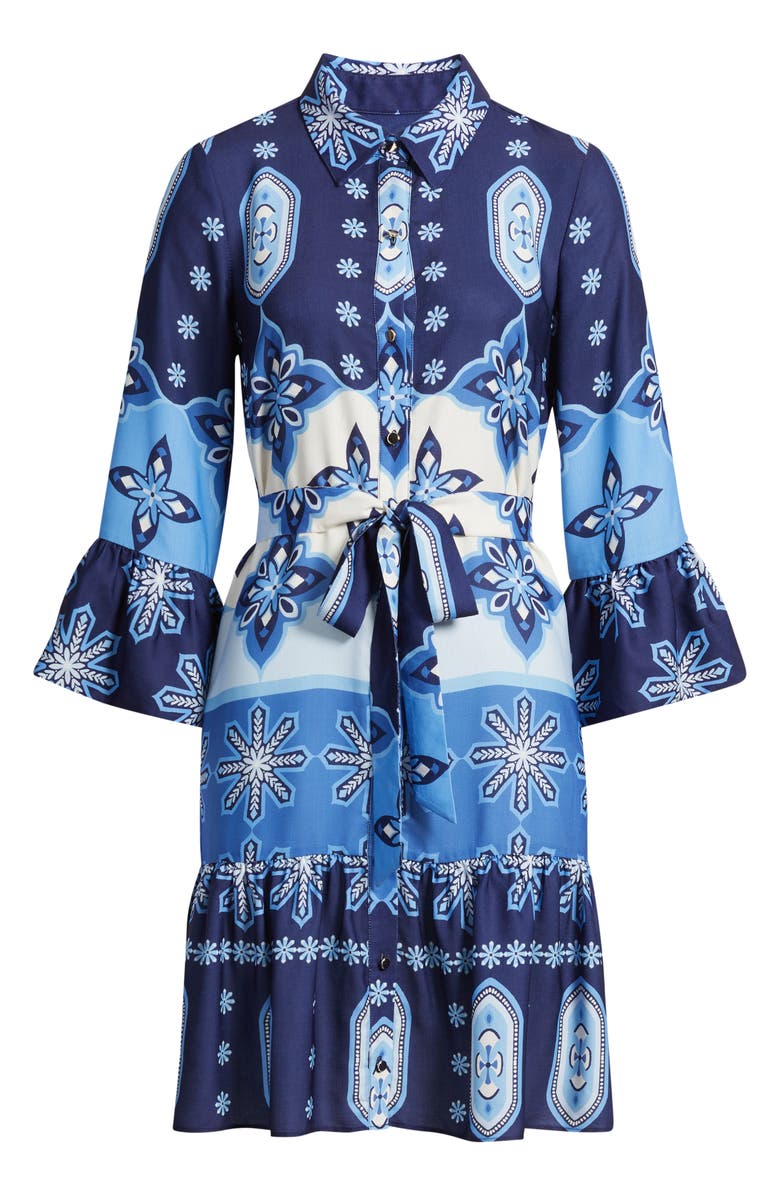Julia Jordan Print Tie Waist Shirtdress, Main, color, Blue Multi